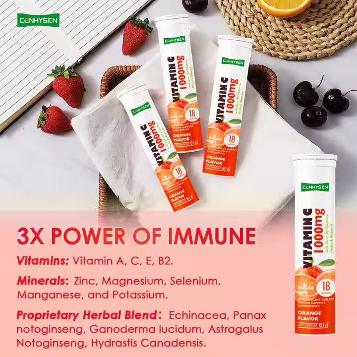 OEM ODM Comprimés effervescents de vitamine C 1000 mg Plus de 20 vitamines Herbes Minéraux Soutien immunitaire