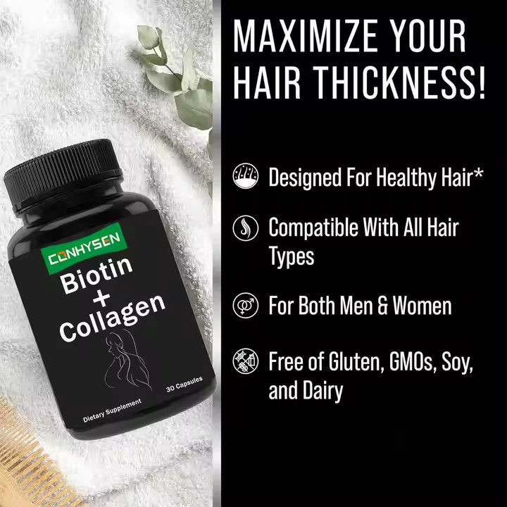 Extrait végétal de collagène Biotine Capsules de kératine Supplément pour les cheveux et la peau en bonne santé