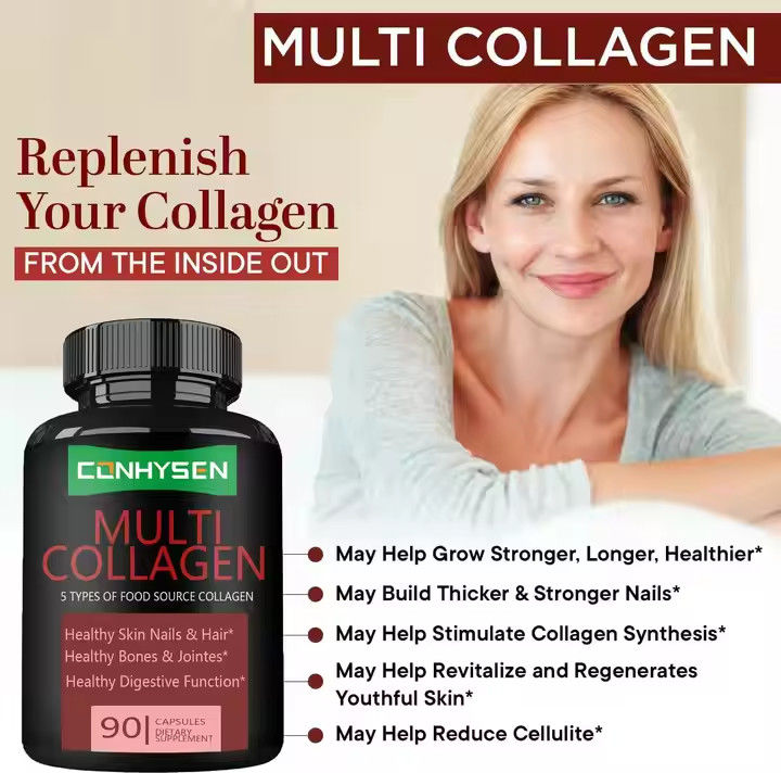 Les capsules de collagène multicollagène de qualité alimentaire avec de la vitamine C soutiennent la peau, les ongles et les cheveux