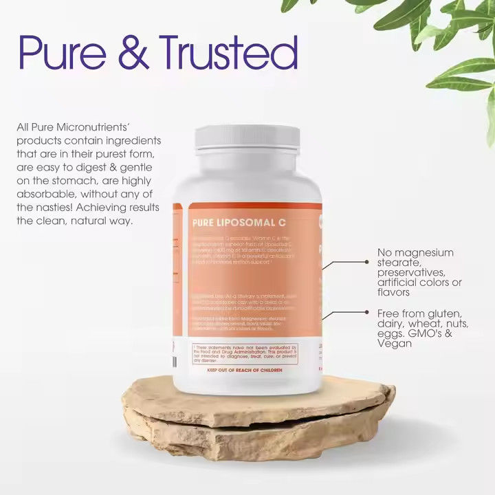 Les capsules de vitamine C liposomique pure soutiennent la santé de la peau et des ongles des cheveux