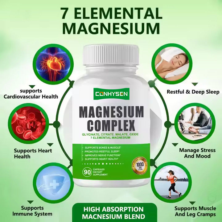 Complément de magnésium complexe en capsules d'oxyde de citrate de glycinate de malate pour soutenir les muscles des os