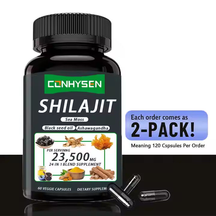 OEM Himalayan Shilajit Capsules d'acide fulvique Minéraux de la mer Mousse acide naturel mélange améliore l'énergie