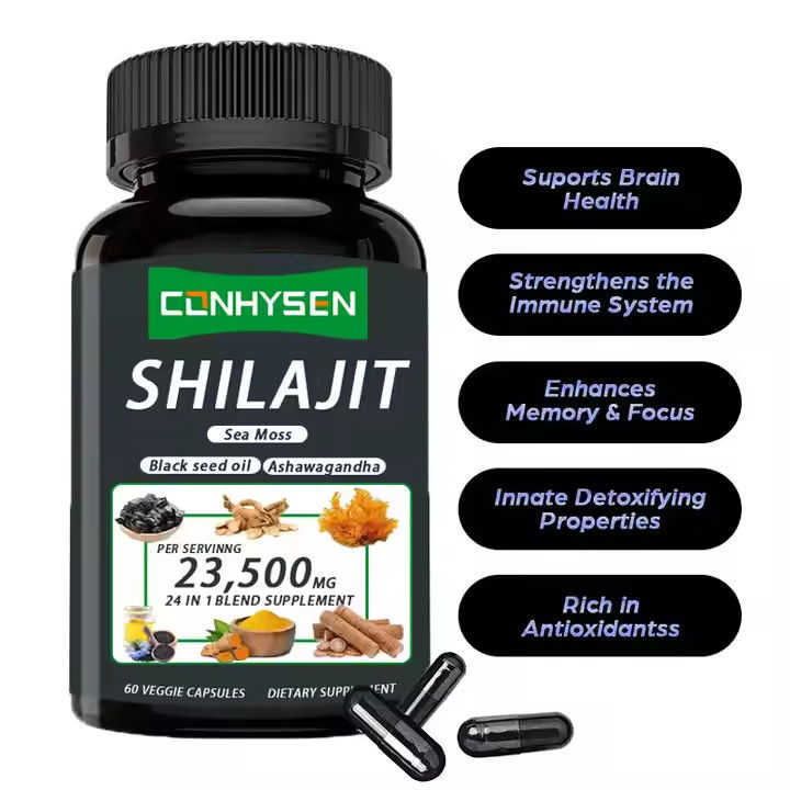 OEM Himalayan Shilajit Capsules d'acide fulvique Minéraux de la mer Mousse acide naturel mélange améliore l'énergie