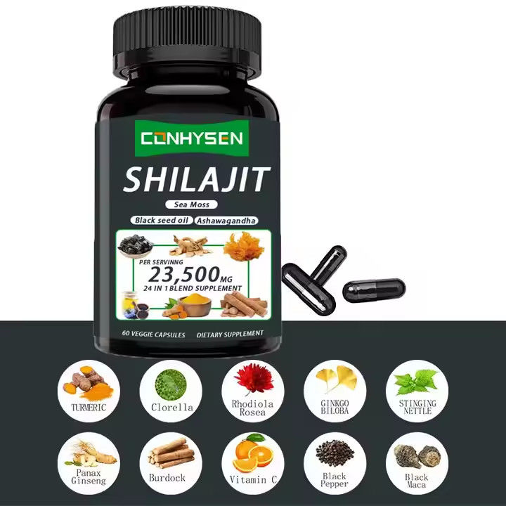 OEM Himalayan Shilajit Capsules d'acide fulvique Minéraux de la mer Mousse acide naturel mélange améliore l'énergie