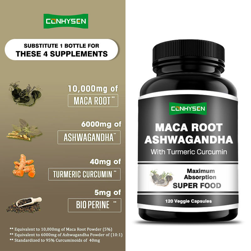 Capsules de Maca, Ashwagandha et Personnalisation d'Usine pour Équilibrer les Hormones avec Curcuma et Curcumine