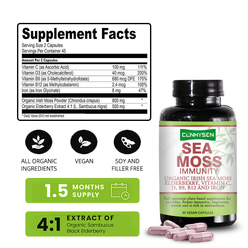 Fabrication personnalisée Formule 7 en 1 Renforcer le système respiratoire Mousse de mer Capsules 90 Capsules