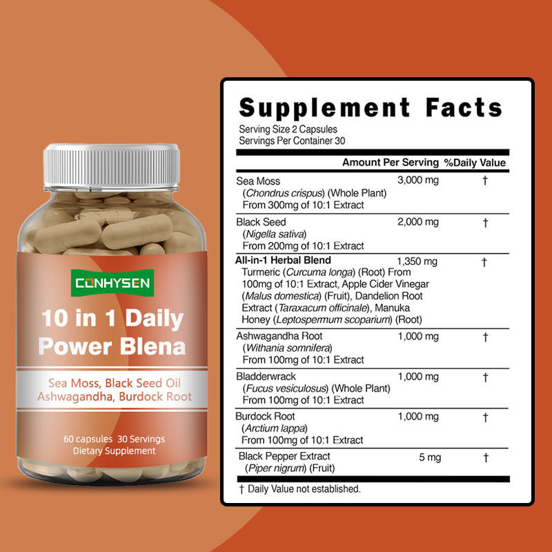 10-en-1 Capsules Quotidiennes de Sea Moss Blena pour l'Équilibre Émotionnel avec Ashwagandha