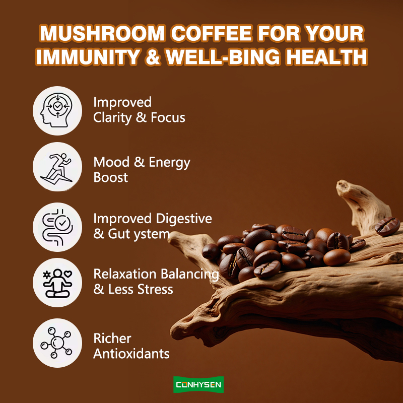 Boisson rafraîchissante à prix réduit améliore l'énergie Café aux champignons avec Cordyceps Reishi Sans gluten