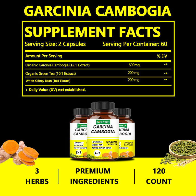 Garcinia Cambogia Capsules 3 en 1 Ingrédients haut de gamme Augmenter la production d'énergie