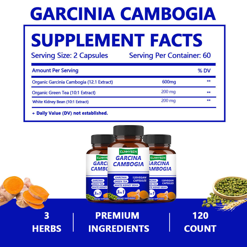 Capsules de Garcinia Cambogia en Marque Blanche - Supplément 3-en-1 pour l'équilibre corporel avec du thé vert