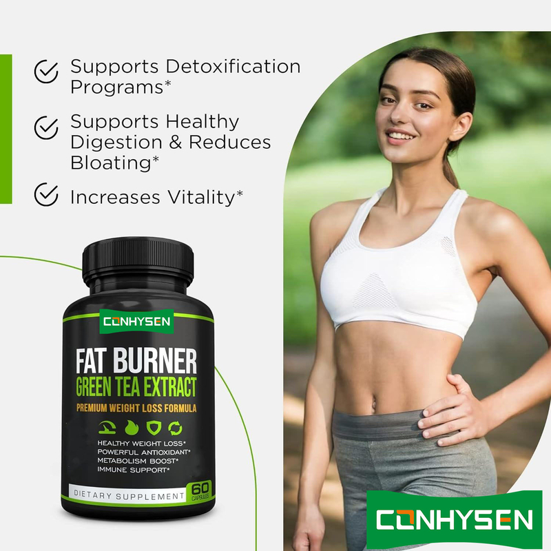 Complément alimentaire brûleur de graisse à l'extrait de thé vert premium en marque privée avec EGCG - Capsules naturelles pour un régime de perte de poids sain