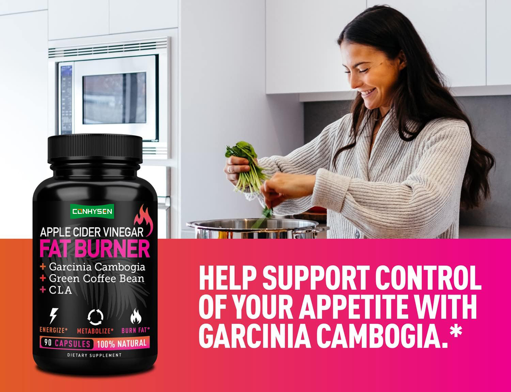 Brûleur de graisses au vinaigre de cidre de pomme avec Garcinia Cambogia, grains de café vert, contrôle de l'appétit, soutien du métabolisme, compatible Keto et Paléo