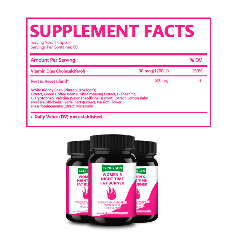Étiquettes privées Capsules de brûleur de graisse de nuit pour femmes avec vitamine D soutient la digestion et la récupération musculaire