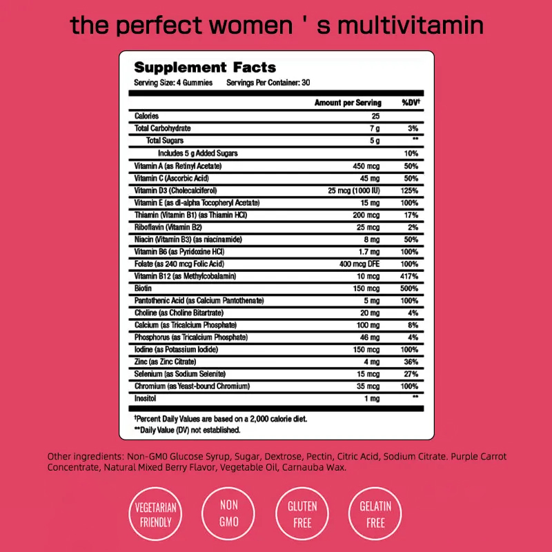 Gummies multivitamines vitamine B biotine femmes pour l'immunité santé supplément pour gummies vitamine C