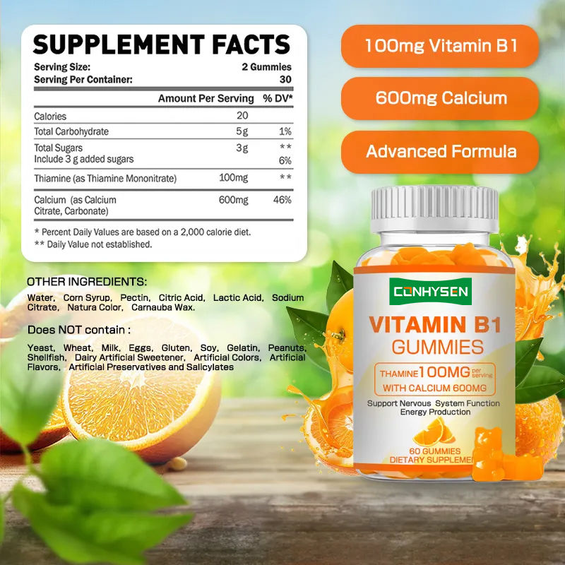 Les gommes à la vitamine B1 en marque de distributeur augmentent l'énergie, favorisent la santé cardiaque et maintiennent la santé grâce à un approvisionnement naturel.