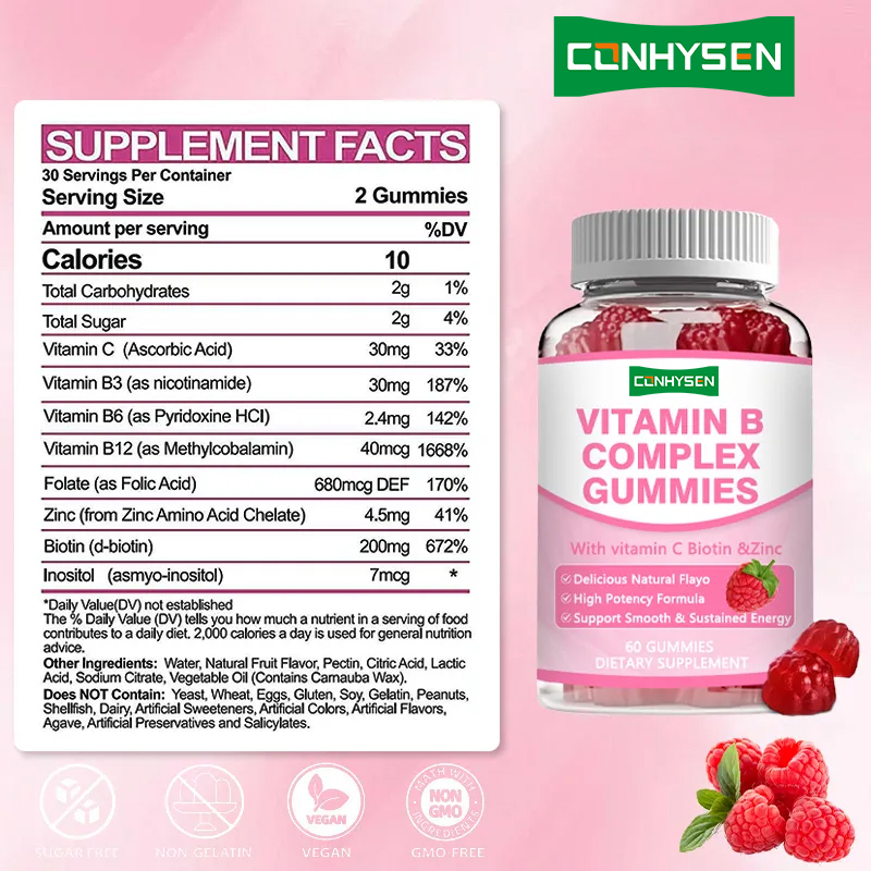 Gummies de complexe de vitamines B haute puissance B12 pour une énergie soutenue et un soutien immunitaire, compléments alimentaires