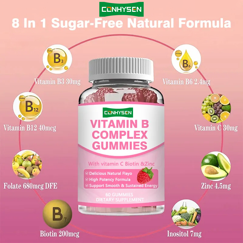 Gummies de complexe de vitamines B haute puissance B12 pour une énergie soutenue et un soutien immunitaire, compléments alimentaires