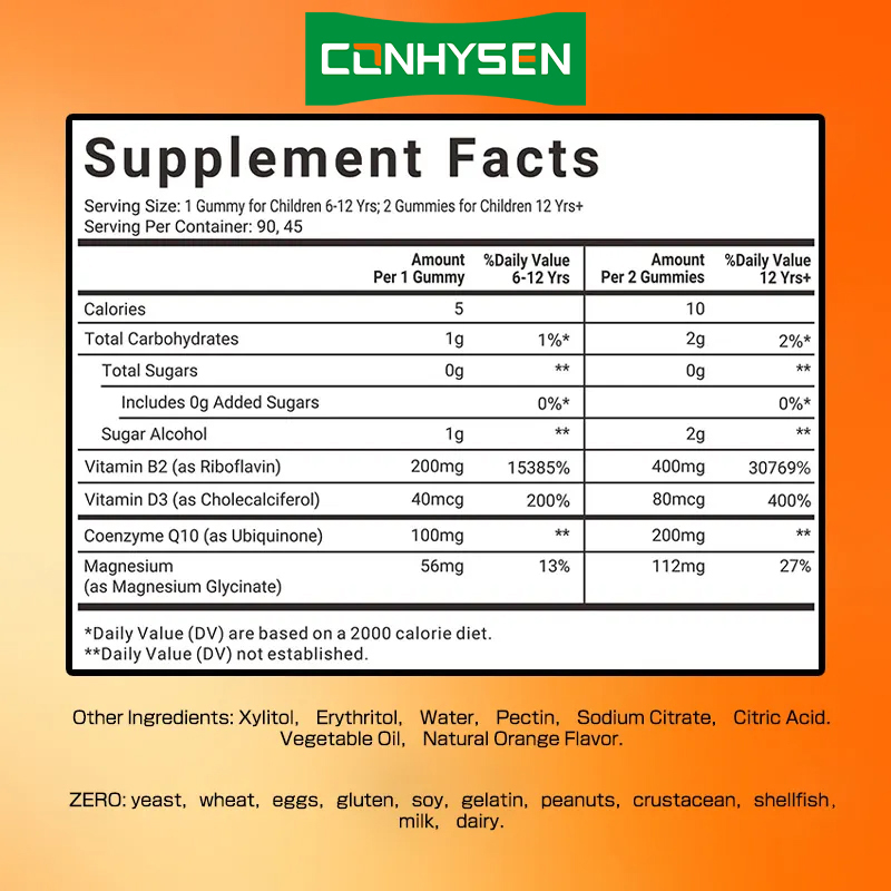 Les gommes de vitamine B2 de qualité supérieure avec CoQ10 stimulent le métabolisme, soutiennent la santé du système nerveux