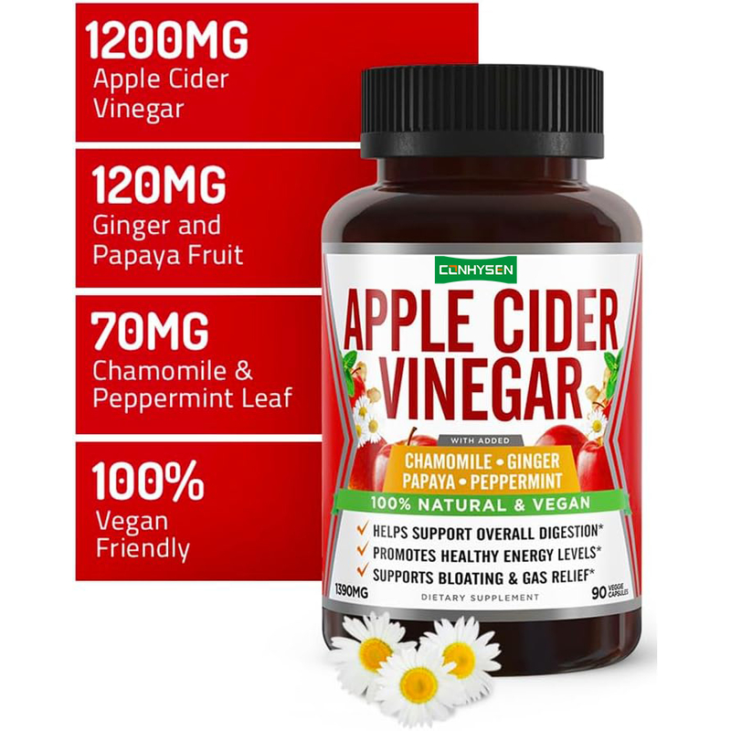 Capsules de soutien digestif au vinaigre de cidre de pomme avec gingembre, papaye, camomille, menthe poivrée pour un soulagement naturel des ballonnements et un regain d'énergie