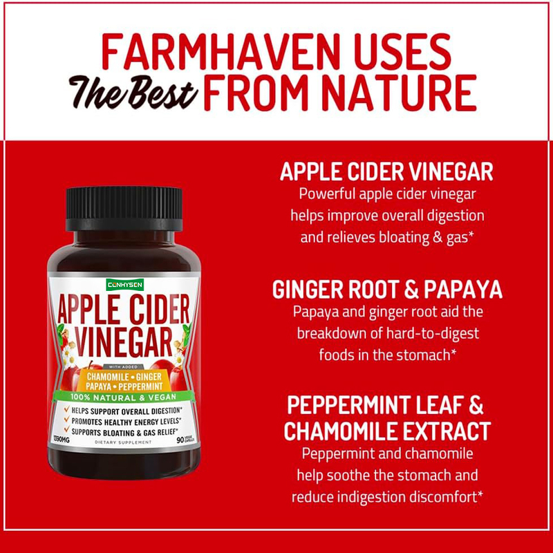 Capsules de soutien digestif au vinaigre de cidre de pomme avec gingembre, papaye, camomille, menthe poivrée pour un soulagement naturel des ballonnements et un regain d'énergie