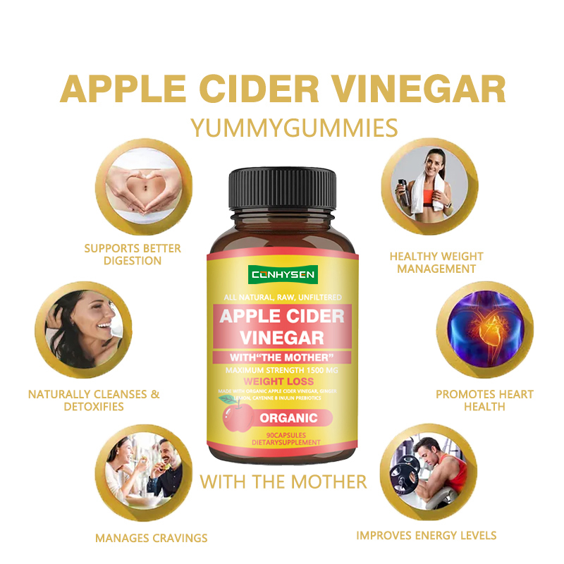 Gélules de vinaigre de cidre de pomme à faible MOQ avec la mère - Force maximale 1500 mg - Gélule pour la perte de poids