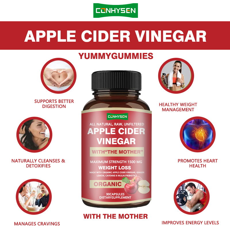 Vente en gros 8 suppléments prébiotiques sur mesure Capsules de vinaigre de cidre de pomme biologique avec le citron de gingembre