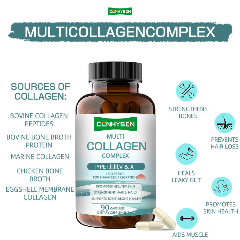 Fournitures d'usine Multi Collagène Complexe Capsules Supplément alimentaire pour renforcer les cheveux et les ongles