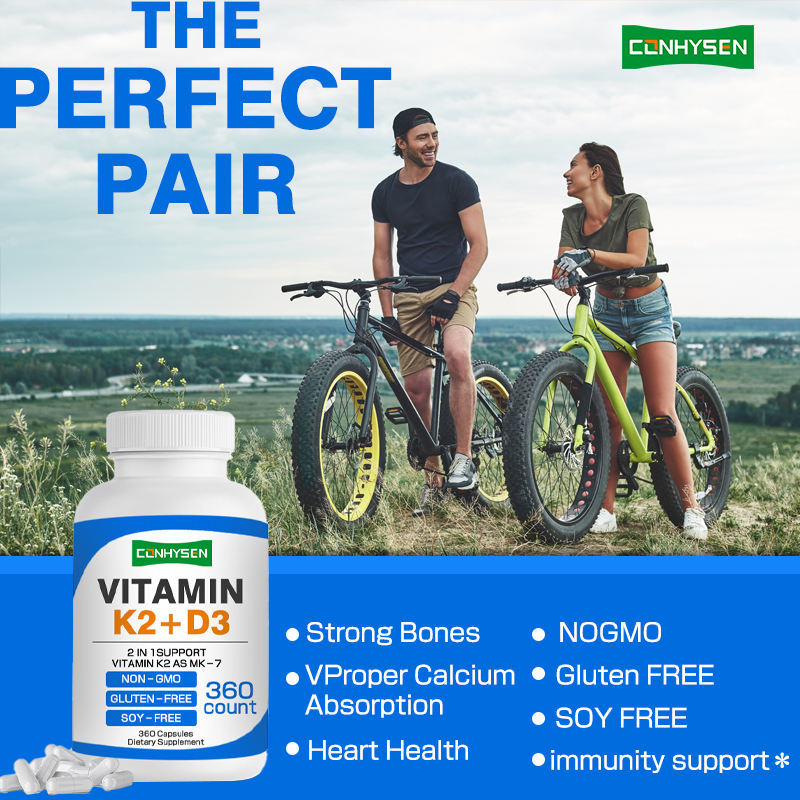 Capsules personnalisées Vitamine K2 D3 2-en-1 : Soutien pour la santé cardiaque, osseuse et immunitaire