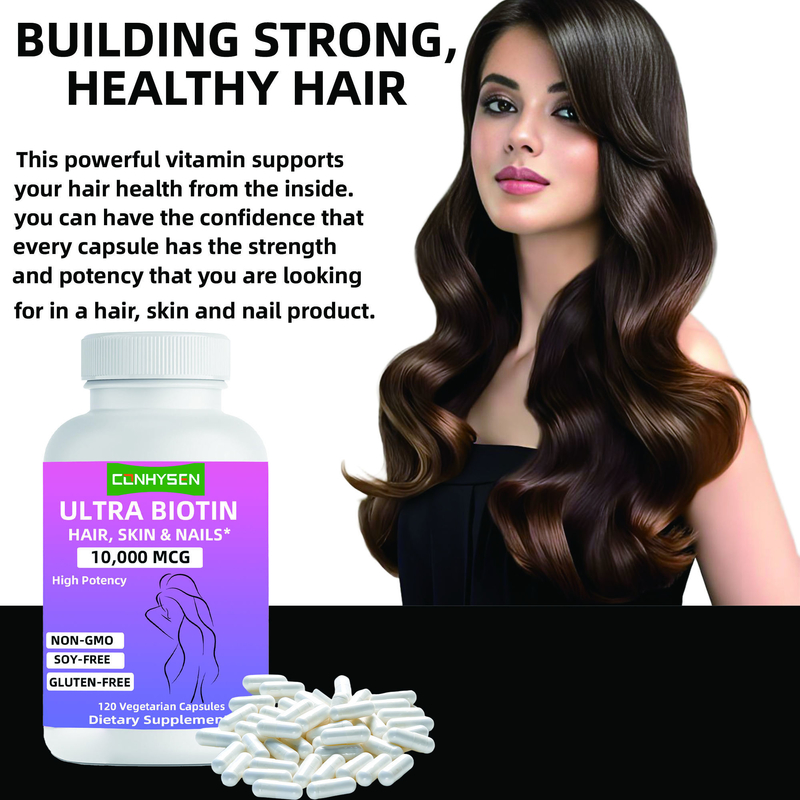 Gélules d'Ultra Biotine de Marque Personnalisée, Sans OGM, Favorisant la Beauté des Cheveux, de la Peau et des Ongles, Complément Alimentaire