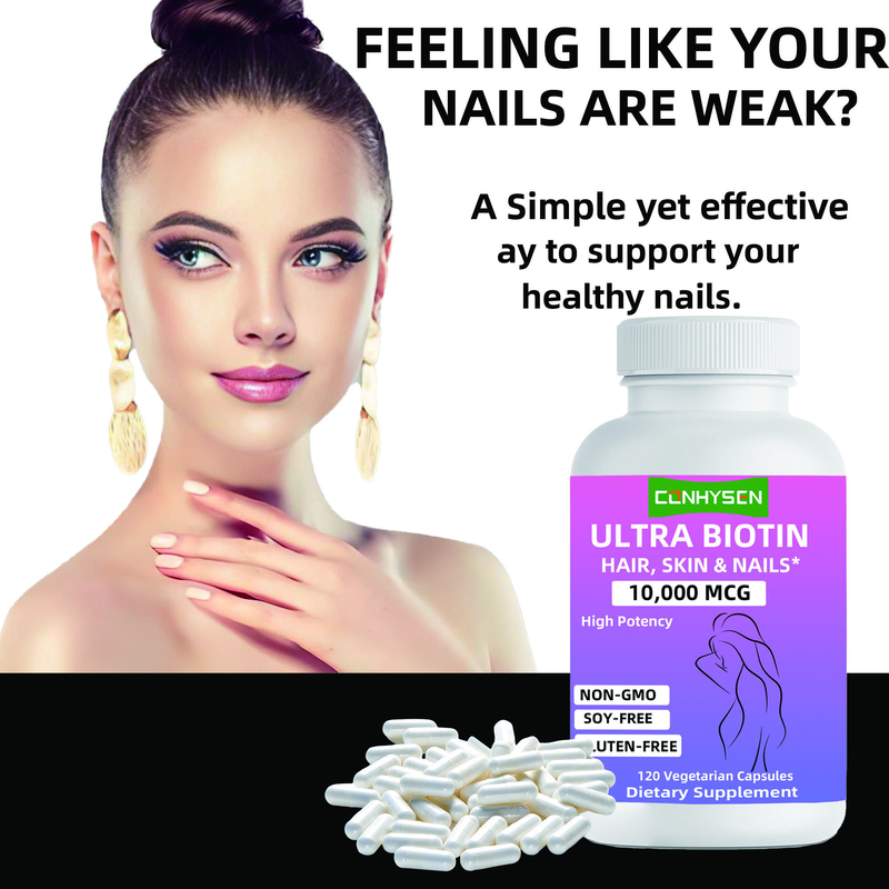 Gélules d'Ultra Biotine de Marque Personnalisée, Sans OGM, Favorisant la Beauté des Cheveux, de la Peau et des Ongles, Complément Alimentaire