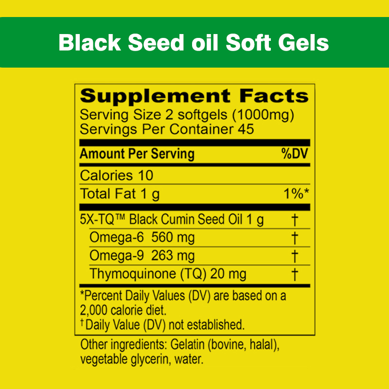 Huile de graines noires personnalisée premium Softgels OEM pour soutenir la santé articulaire immunitaire