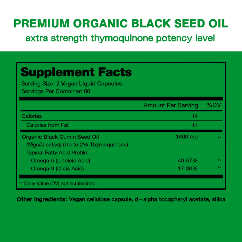 Huile de graines noires organiques en capsules de 1000 mg pour la santé des articulations 24 mois