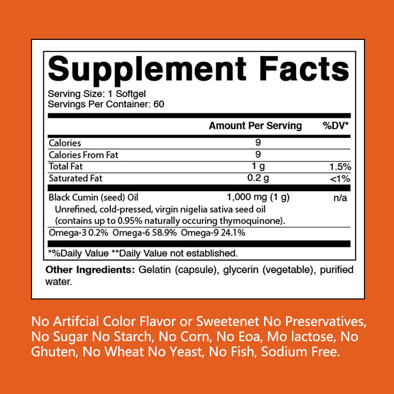 Gélules d'huile de nigelle 1000mg avec Oméga-3 6 9 pour le soutien antioxydant