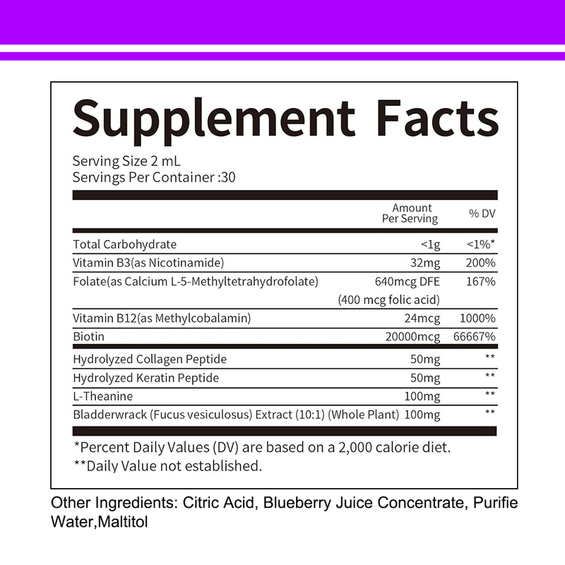 Gouttes liquides de complexe de biotine pour la santé des cheveux, de la peau et des ongles - Soutien de la santé - Vente en gros - Personnalisé