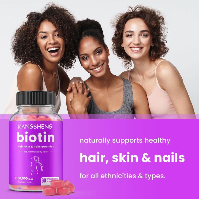 Vegan en gros Biotine gomme complexe Vitamines minéraux pour les cheveux Peau ongles Santé favorise la production de kératine chez les adultes Adolescents