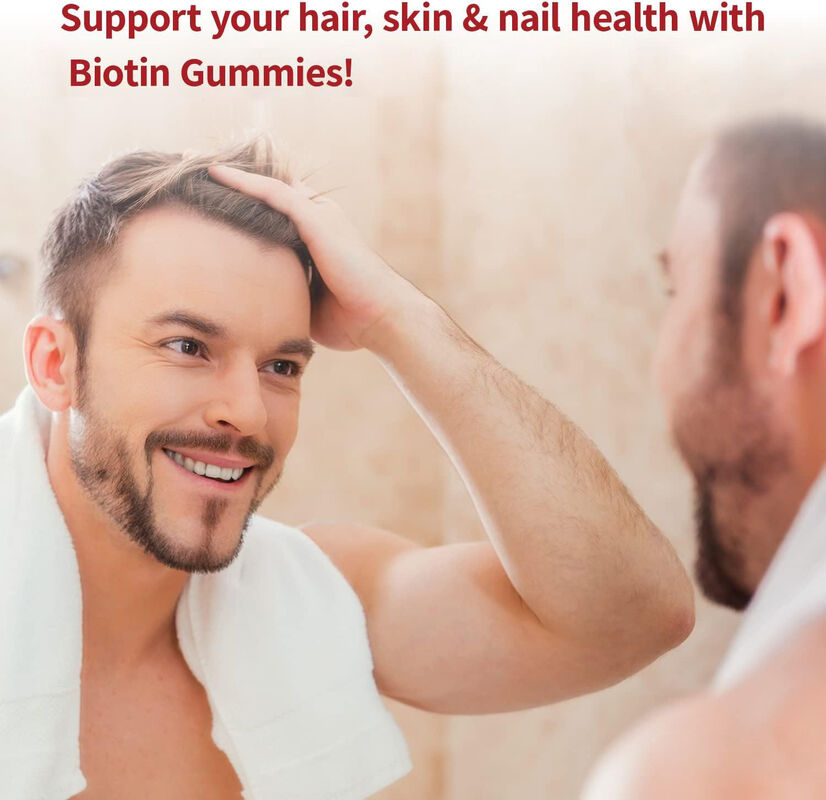 Vegan en gros Biotine gomme complexe Vitamines minéraux pour les cheveux Peau ongles Santé favorise la production de kératine chez les adultes Adolescents