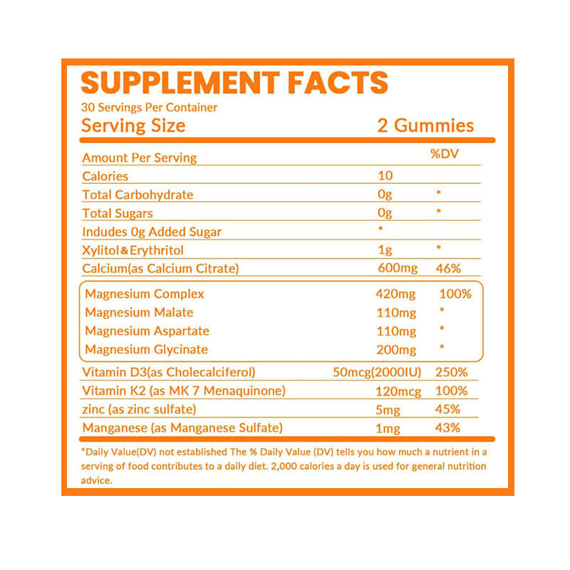 Gummies à mâcher aromatisées aux fruits biologiques OEM, sans sucre, végétaliennes, calcium, fer, zinc, sélénium, vitamine D3 K2 pour adultes, hommes et femmes
