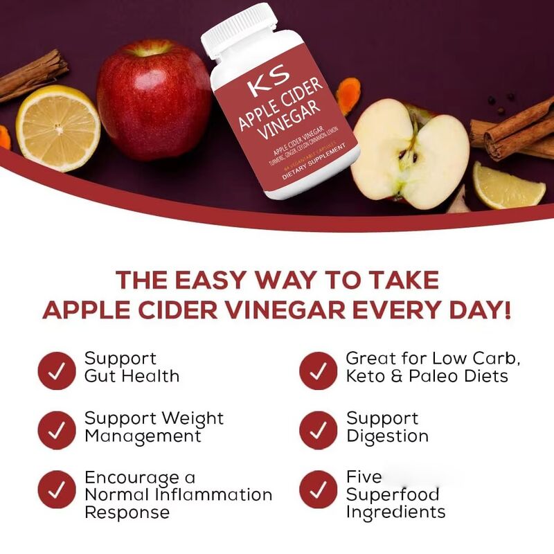 Complément détoxifiant en capsules de vinaigre de cidre de pomme naturel Beworths, poudre nutritionnelle sportive pour une gestion efficace du poids