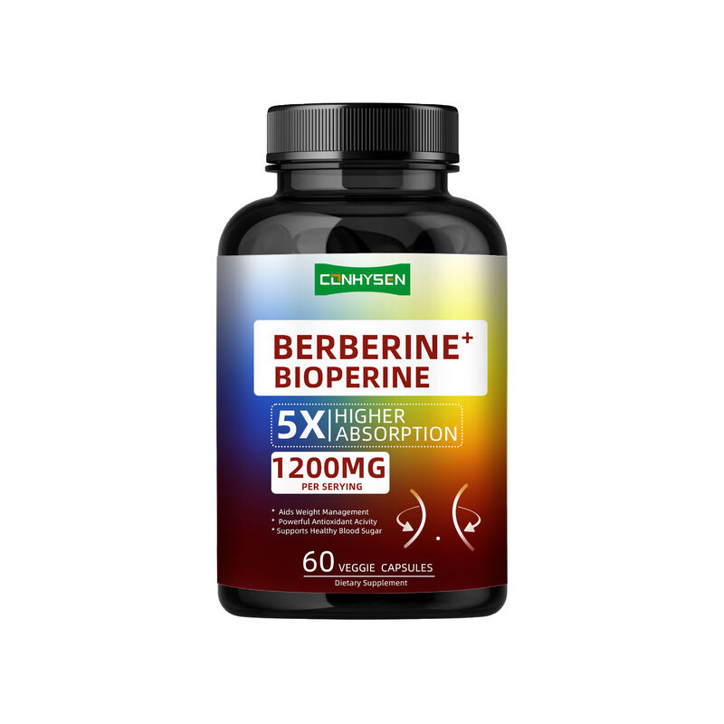 Gélules de suppléments de racine de berbérine HCI de haute qualité, gélules de berbérine biopérine pour une gestion saine du poids, fibres alimentaires