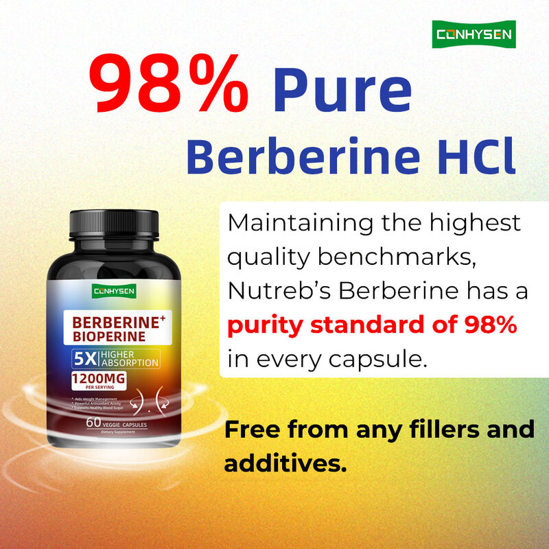 Gélules de suppléments de racine de berbérine HCI de haute qualité, gélules de berbérine biopérine pour une gestion saine du poids, fibres alimentaires