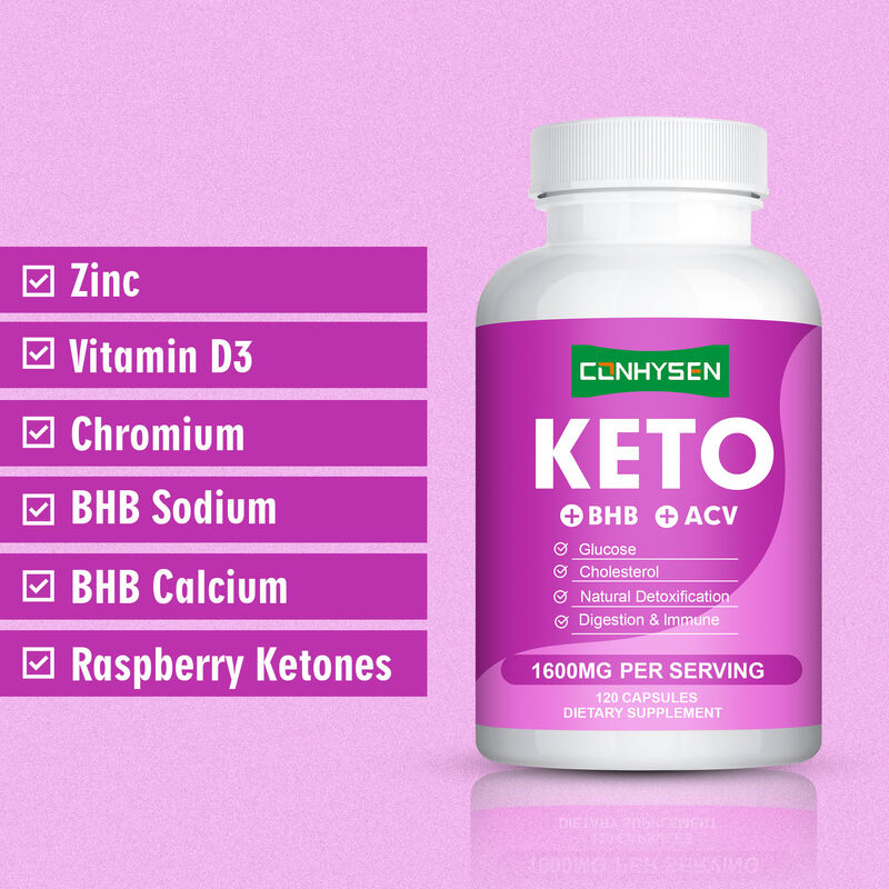 OEM ODM Keto Capsules riches en BHB ACV Vitamines Zinc Chrome soutient une activité métabolique efficace Pilules de perte de poids