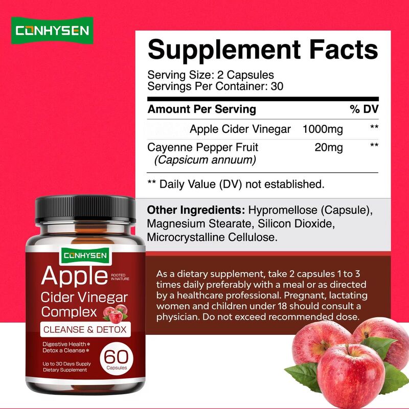 Produit de haute qualité pour la gestion du poids végétalien Le vinaigre de cidre de pomme Complexe de capsules Brûleur de graisse