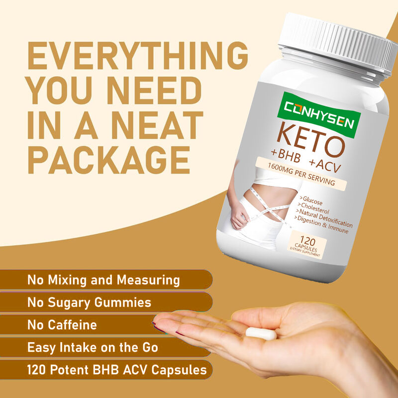 Capsules Keto + ACV + BHB avec BHB et vinaigre de cidre pour le contrôle du poids Augmenter la concentration énergétique brûleur de graisse