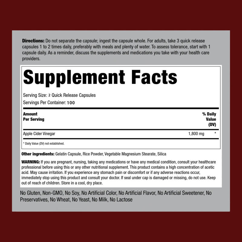 OEM/ODM Supplément ACV de soutien à la digestion et à la désintoxication Gestion du poids Capsules de vinaigre de cidre de pomme pour hommes Femmes