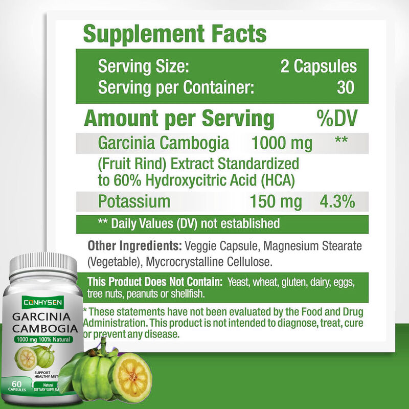 Marque privée Garcinia Cambogia Suppléments à base de plantes Garcinia Cambogia Capsules soutiennent un métabolisme sain et un meilleur état d'esprit