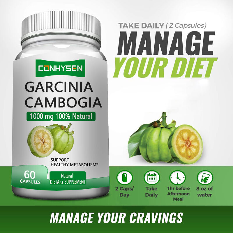 Marque privée Garcinia Cambogia Suppléments à base de plantes Garcinia Cambogia Capsules soutiennent un métabolisme sain et un meilleur état d'esprit