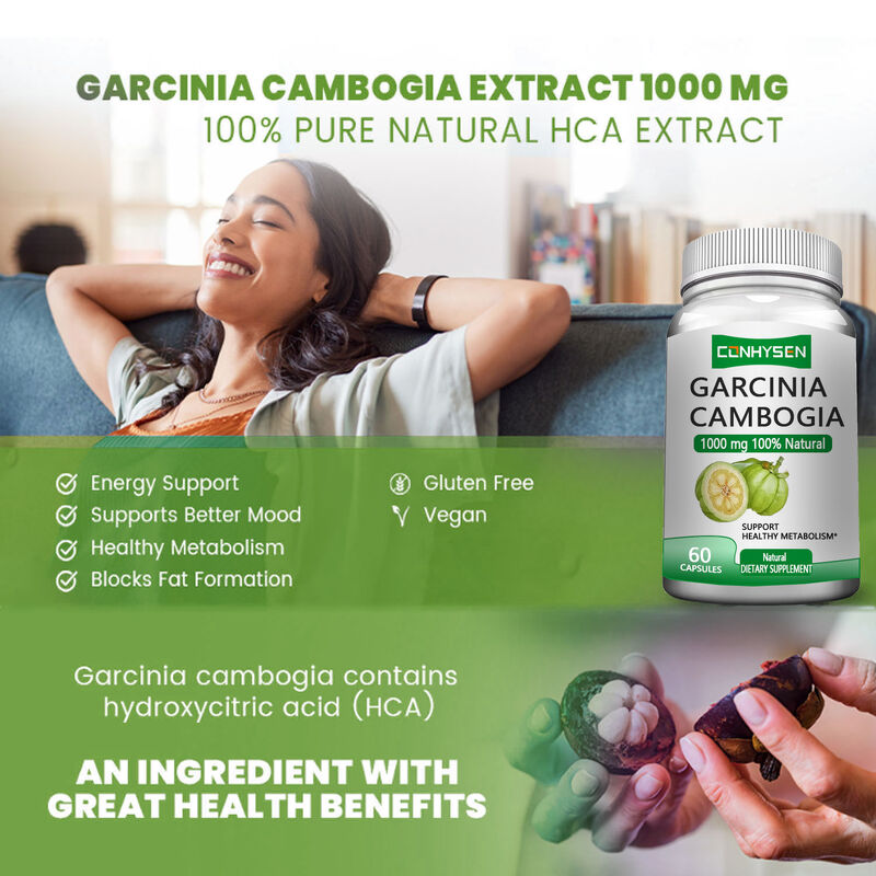 Marque privée Garcinia Cambogia Suppléments à base de plantes Garcinia Cambogia Capsules soutiennent un métabolisme sain et un meilleur état d'esprit