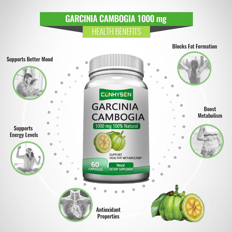 Marque privée Garcinia Cambogia Suppléments à base de plantes Garcinia Cambogia Capsules soutiennent un métabolisme sain et un meilleur état d'esprit