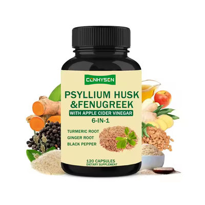 Capsules de psyllium husk et de fenugrec avec capsules de supplément à base de plantes de curcuma 6 en 1