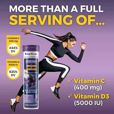 Black Elderberry comprimés effervescents avec extrait de vitamine C zinc soutien système immunitaire